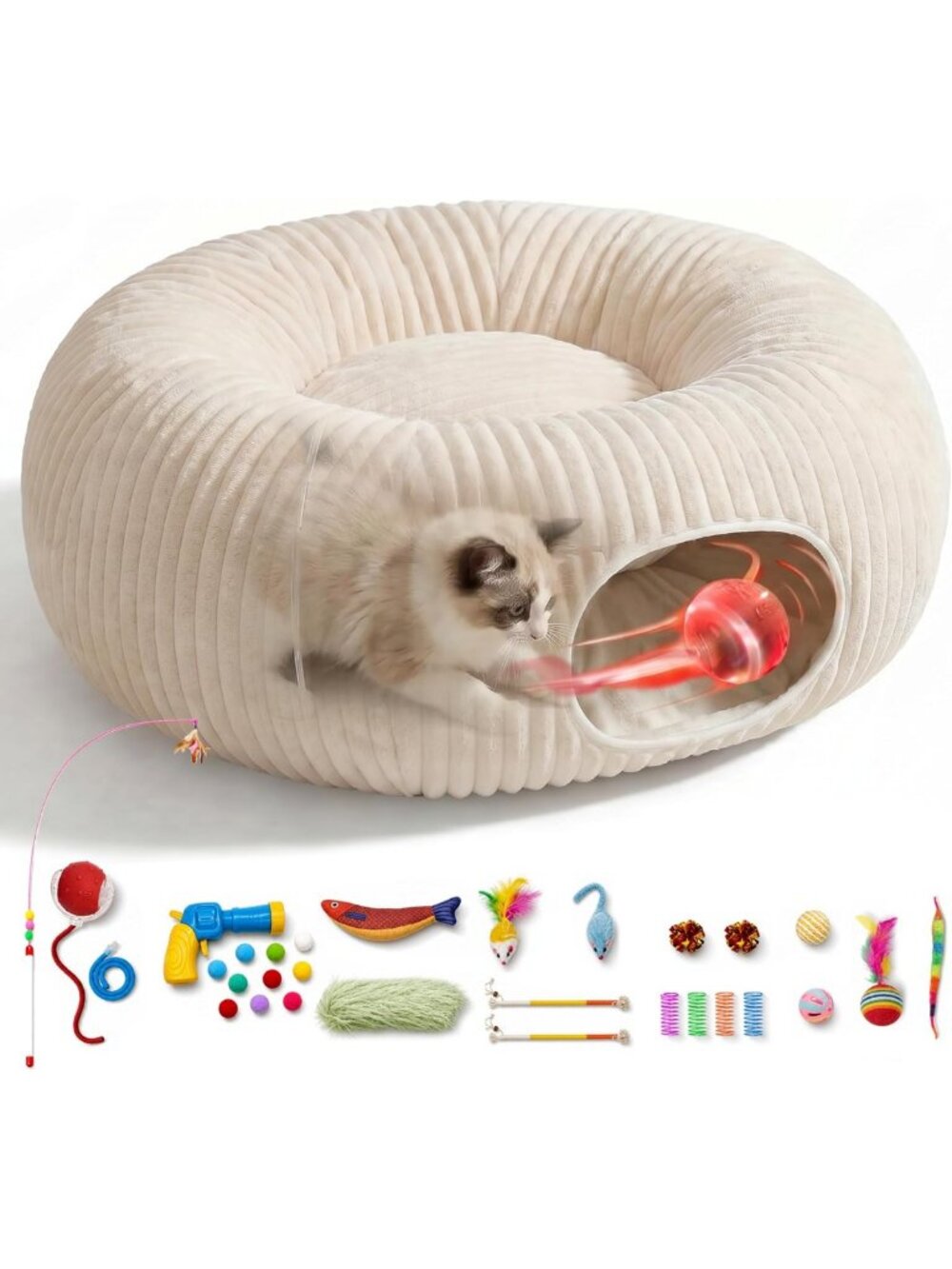 Interactive Cat Toy Set - 31 Pcs with Tunnel, Ball Launcher, Catnip & Feather